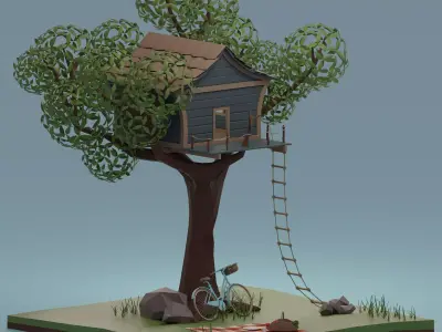 Tree house Low-poly 3D model