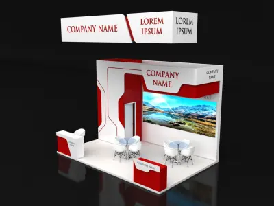 Booth Exhibition Stand Stall 6X4m Height 400 cm 3 Side Open 3D model