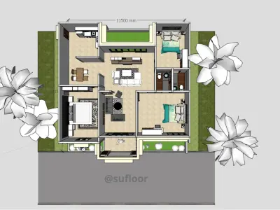 House 11x12m code 402 - Sketchup 3D model