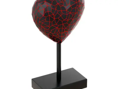 Cracked figurine of a black heart with red veins 3D model