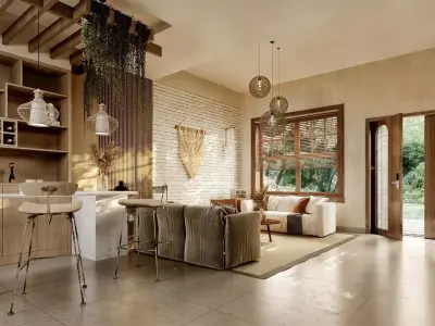 Pixels and Flowers living room interior scene 3D model