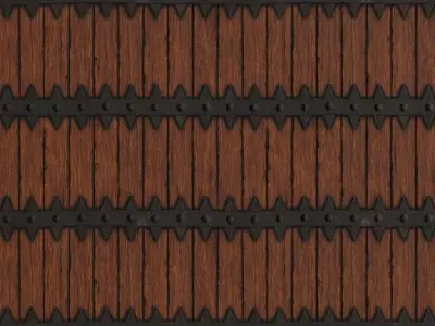 Rustic Wood Planks with Spiked Metal Straps PBR Seamless Texture