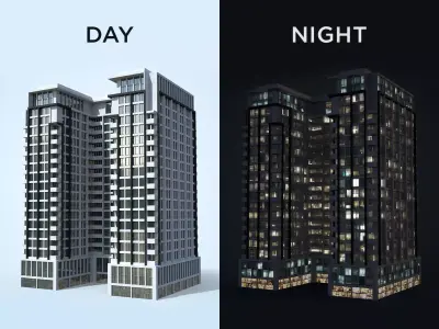 Apartment Building Day and Night Low-poly 3D model