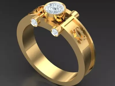 Light Gold Diamond Men Ring 2MR010 3D model