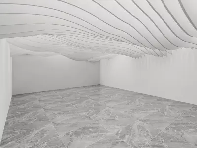 Minimal Wavy Ceiling Gallery Hall Interior 3D Model 3D model