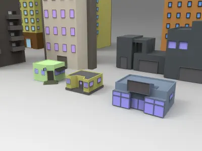 16 low poly buildings pack Low-poly 3D model
