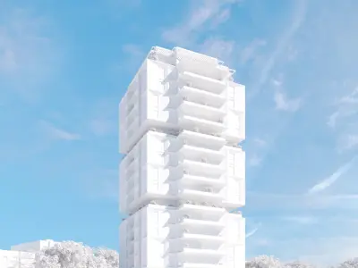 Residential building geometrical facade daytime 3D model