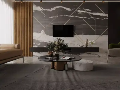 living room and kitchen 3d interior space scene  3D model