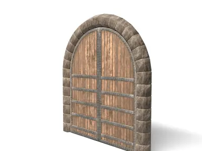 Medieval Curved Arch Wooden Door 3D model