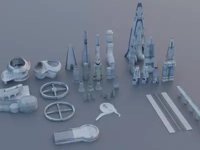 Galactic Cityscape Kit bash Pack 3D model