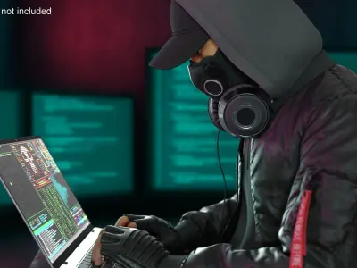  Young Man Character with Laptop Sitting Pose 