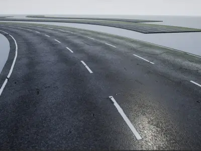 PBR 4K-2K three-lane Patched Modular Highway Roads Low-poly 3D model