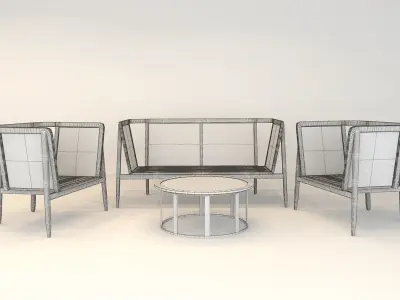 rattan sofa Low-poly 3D model