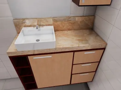 Bathroom with sink and toilet Low-poly 3D model
