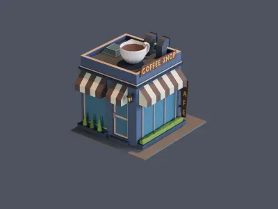Cartoon Shops Low-poly 3D model