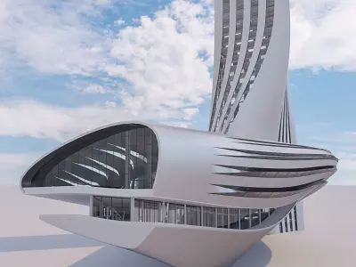 Futuristic building collection 4x 5 3D Model Pack