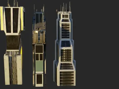 10 LOWPOLY GAME READY SCIFI BUILDINGS PACK Low-poly 3D model