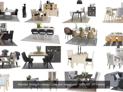 Monster Dining Furnitures Collection valued over 1000USD 3D Model Pack