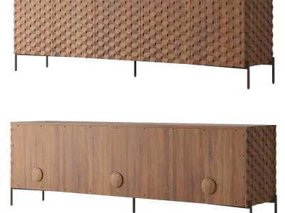 Crate and Barrel Raffael Carved Wood Media Console 3D model