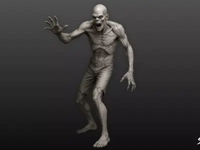 Zombie Statue Reach Pose Low-poly 3D model