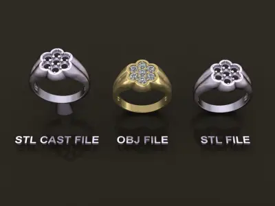 Round Cluster Diamond Ring Signet Band Mix Size  3D print model