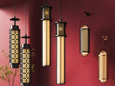 Modern Oriental Pendant and Wall Lamps 703 3D model