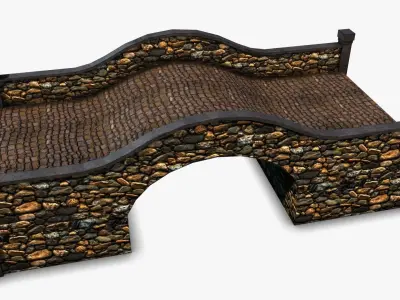Bridge wooden bench with stones Low-poly 3D model