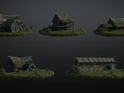 Skyrim Style Viking Town Kit - Medieval Village  Low-poly 3D model