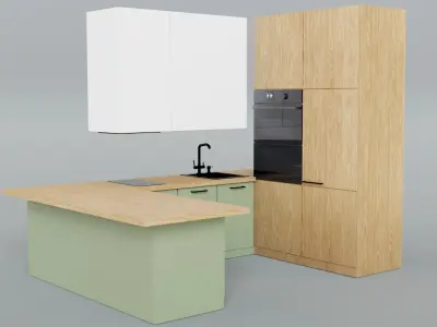 Modern Scandinavian Kitchen Set 3D Model 3D model