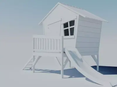 Play-set mini house with children slide 3D model
