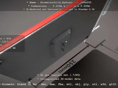 Hinweisschild Hydrant rot 200x250mm Low-poly 3D model