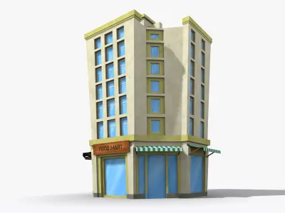 Cartoon Building x10 Low-poly 3D model