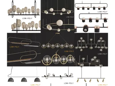 Chandelier collection low poly 3d model light fixture with th... Low-poly 3D model