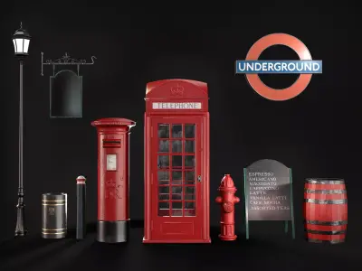 British Style Street Asset Pack Low-poly 3D model