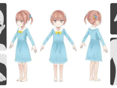 Anime Female Base Mesh Age Kit Low-poly 3D model