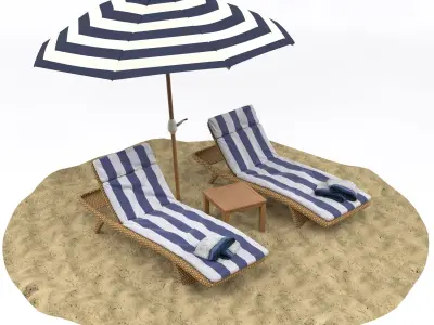 Beach umbrella and chaise longue 3D model