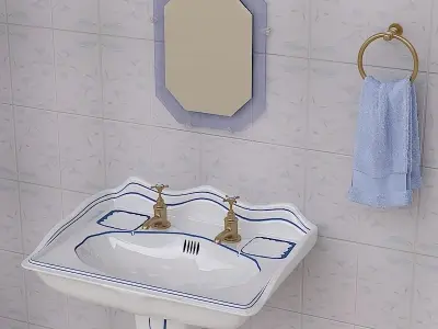 Stylish Pedestal Wash Basin and Props 3D model
