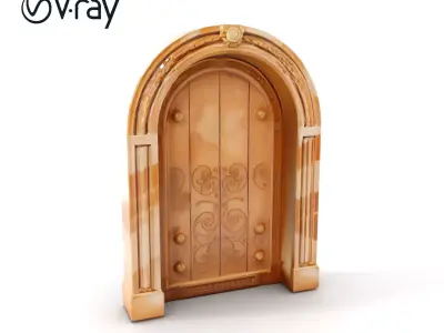 Ornate Arched Wooden Door Model Pack Low-poly 3D model