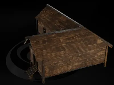 AAA Wooden Enterable Medieval Primal Thatched Cottage Hut 02 R Low-poly 3D model