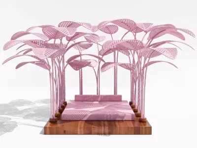 Pink Refuge Bed with Wooden Base by Marc Ange 3D model