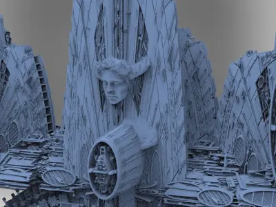 Sci-Fi City dystopia City Ruin Kit bash  3D model