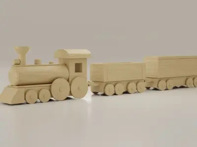 Wooden Train Toy Low-poly 3D model