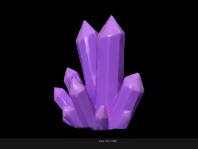 Low Poly Stylized Magical Purple Crystal Cluster Low-poly 3D model