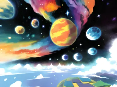 Panoramic Sky SET - Manga Cosmic Night Land - 3D mesh and Sphere Low-poly 3D model