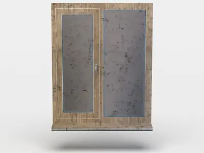Window wooden cabinet with glass doors Low-poly 3D model