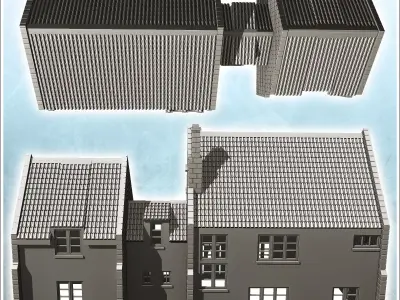 Double houses with central building and floor 6 - World War Two  3D print model