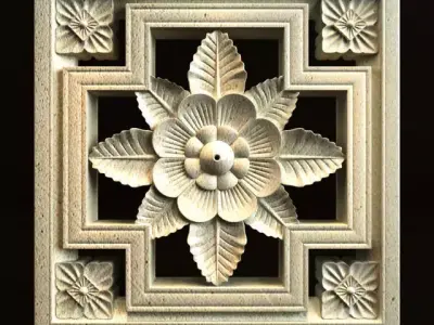 Carving flower in decorative frame 3D model