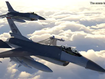  Fighter F 16 Fighting Falcon With Jet Armament Rigged for Cinema 4D 