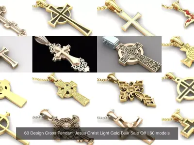 60 Design Cross Pendant Jesus Christ Light Gold Bulk Sale Off 3D Model Pack