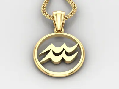 Circle Aquarius Light Gold Pendant Version 6 3D print model